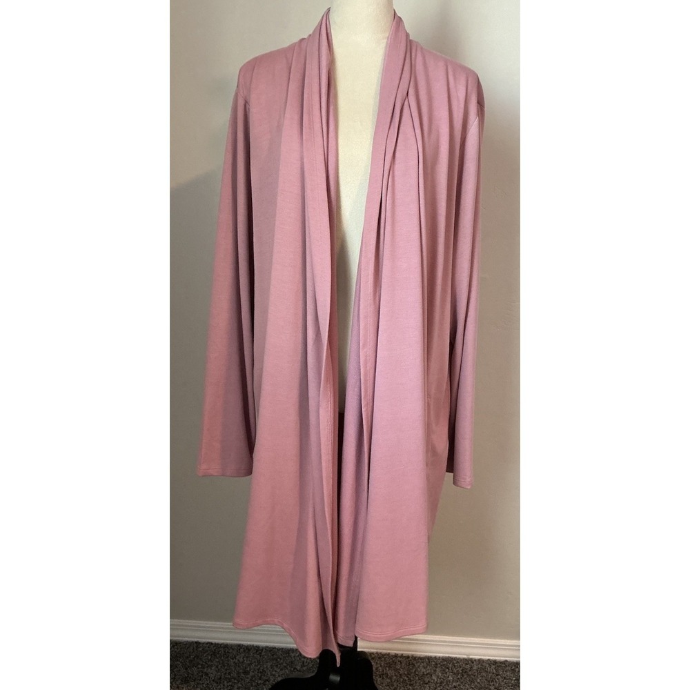 Ava‎ & Viv Duster Cardigan Mauve Pink Open Front Pockets L/S Travel Stretch 2X